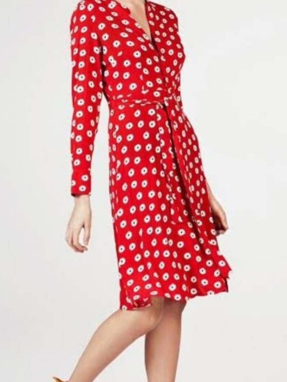 Boden Jessica Red Long-Sleeve Dress with White Dot Print
